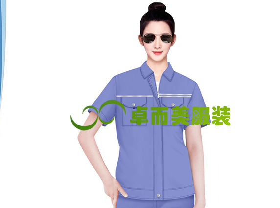 淺紫色翻領(lǐng)工程服夏裝女款設(shè)計圖